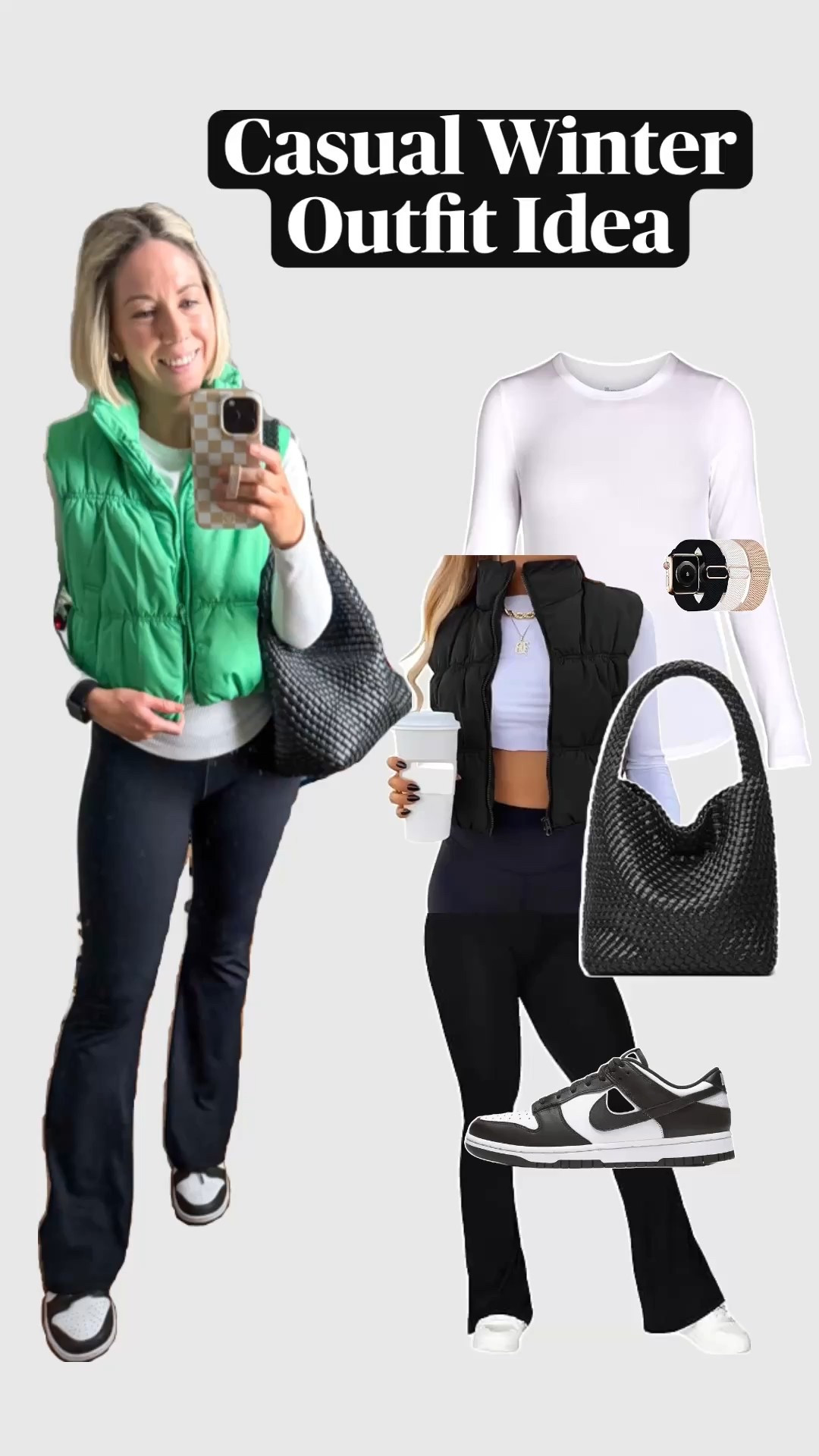 Casual winter outfit idea  - cropped vest / green cropped puffy vest

Woven black purse 

Vest is lightweight but warm and cozy - true to size and comes in other colors 

#LTKShoeCrush #LTKFindsUnder50 #LTKSeasonal

#LTKHoliday #LTKSeasonal #LTKShoeCrush