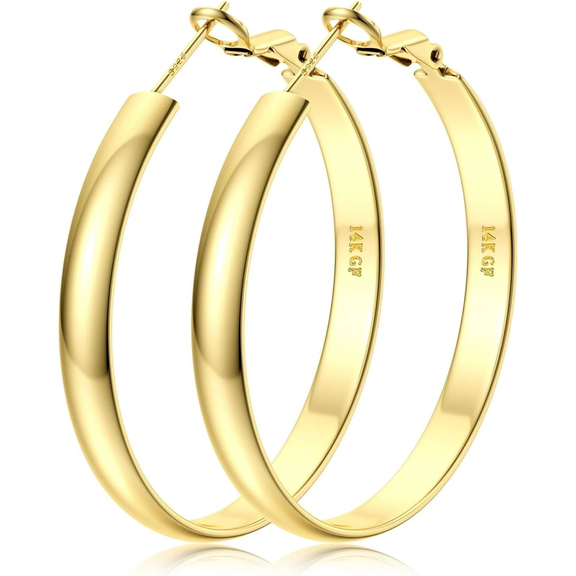 Bavsenic 14K Gold Hoop Earrings For Women,Large Gold Filled Hoops,Medium Hoop Earring,50mm/60mm/7... | Walmart (US)