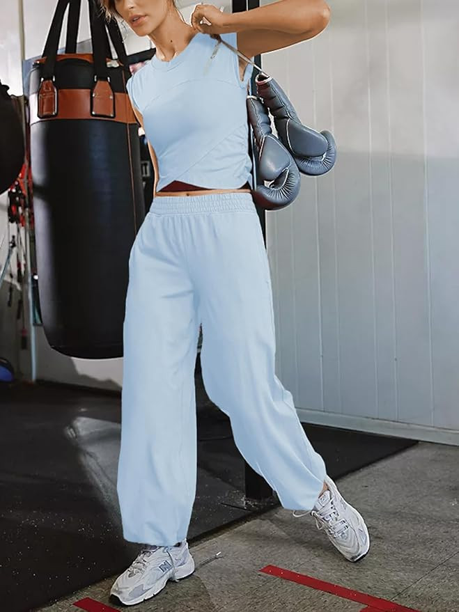 Women 2 Piece Outfit Set Loungewear Cropped Tops and Jogger Sweatpant Matching Set Coordinated Sw... | Amazon (US)