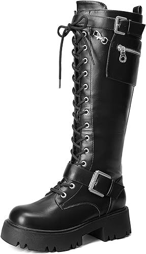 DREAM PAIRS Women's Combat Riding Platform Knee High Boots, Lace Up Fall Lug Sole Gothic Motorcyc... | Amazon (US)