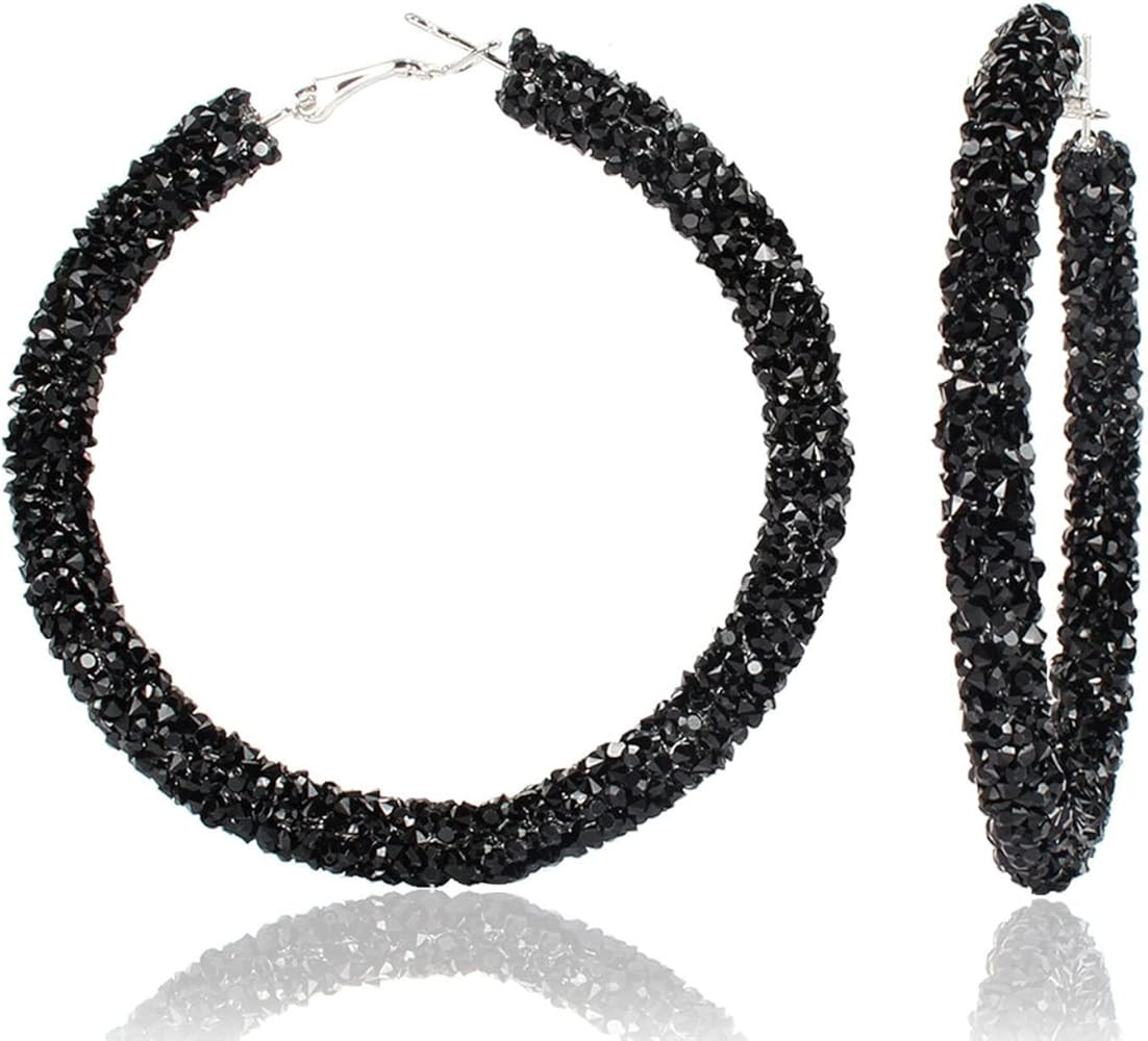 Romlibr Glitter Hoop Earrings for Women Bohemian Sparkle Rhinestone Resin Wrapped Big Hoop Dangle Ea | Amazon (US)
