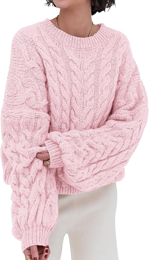 PRETTYGARDEN Womens Sweaters Spring 2025 Cable Knit Long Sleeve Crewneck Oversized Sweater Chunky... | Amazon (US)