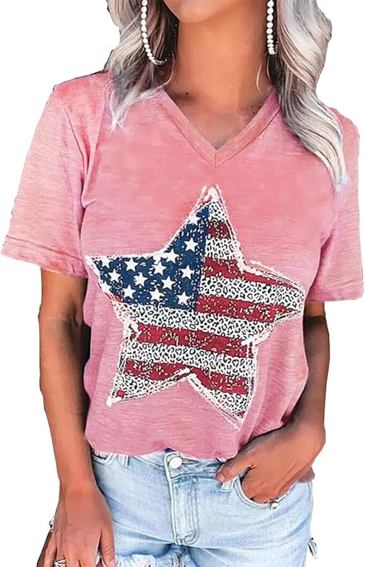 EIGIAGWNG Womens American Flag Lips T-Shirt Funny July 4th Independence Day Graphic Tees Tops | Amazon (US)
