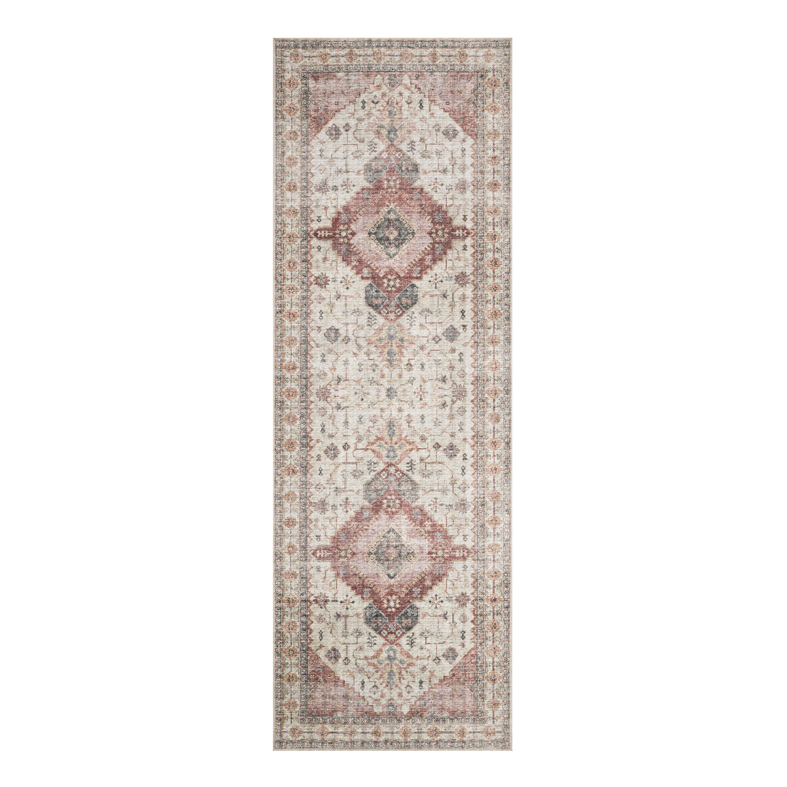 Patmos Ivory and Berry Distressed Persian Style Floor Runner | World Market