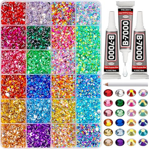 8500Pcs Resin Rainbow Color Rhinestones for Bedazzling Crafting, Mixed Colored 5mm Flatback Jewels for Crafts Clothing Shoes Tumblers Cups, Flat Back Bedazzle Decorative Gems Crystals with b 7000 Glue | Amazon (US)