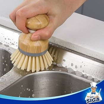 MR.SIGA Bamboo Palm Brush, Scrub Brush for Dishes Pots Pans Kitchen Sink Cleaning, Pack of 2 | Amazon (US)