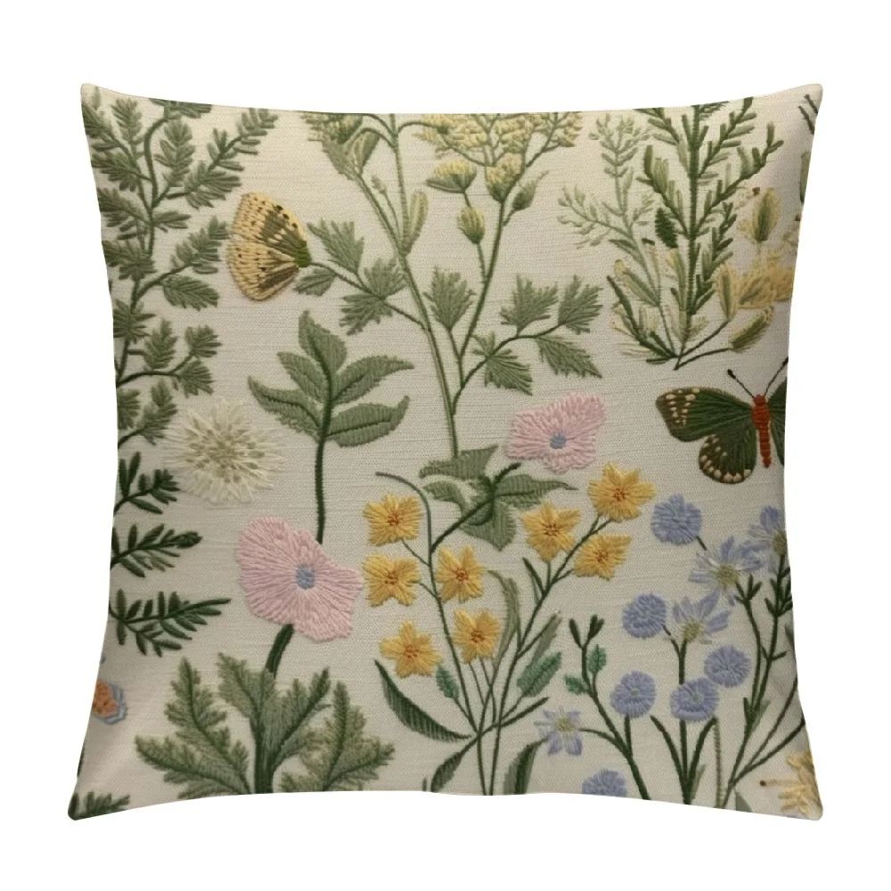 COMIO  Spring Pillow Covers,Sage Green Wild Flower Plant Throw Pillows Case,Seasonal Floral Outdo... | Walmart (US)