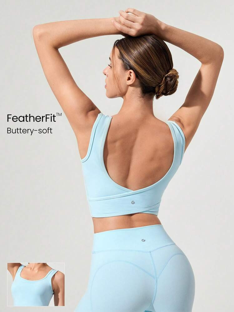 GLOWMODE FeatherFit™ U Back Cutout Active Crossover Tank Top Light Support Low Impact Yoga Daily Fall Winter | SHEIN