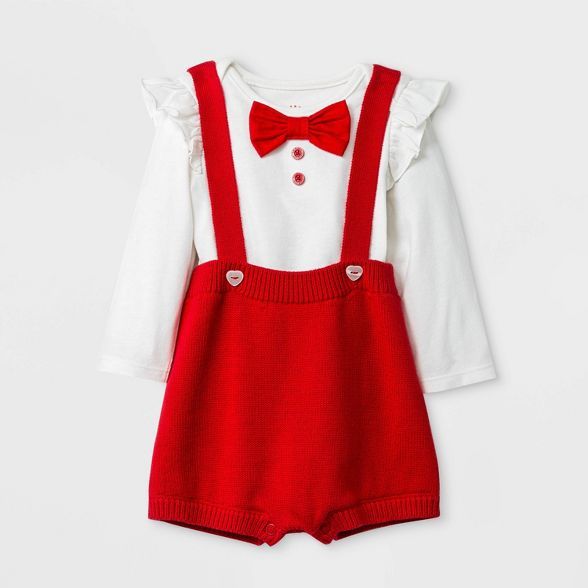 Baby Girls' Overall Bowtie Sweater Bodysuit Set - Cat & Jack™ Red/White | Target