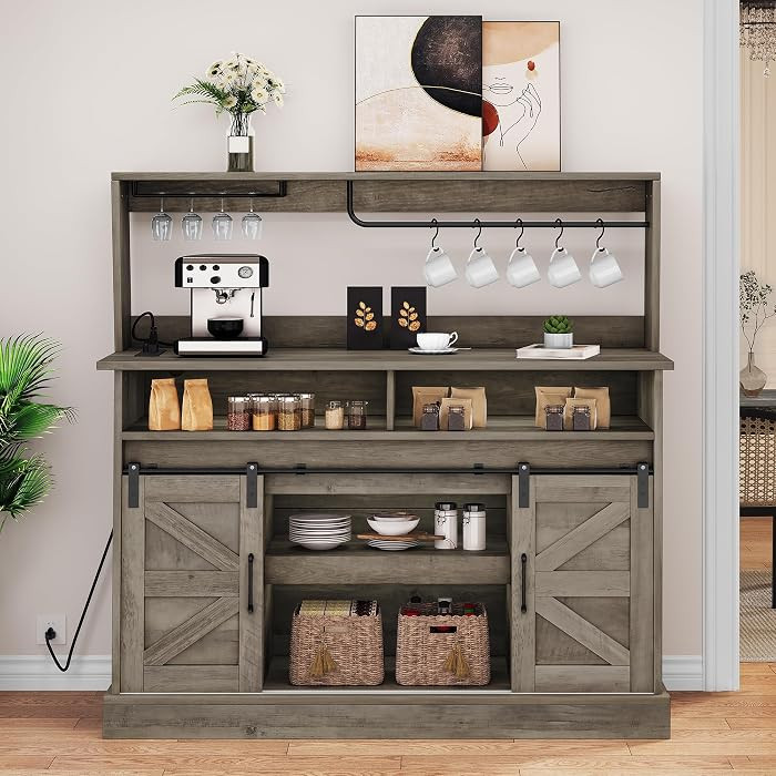 YITAHOME 52" Farmhouse Coffee Bar, Buffet Cabinet with Storage, Sliding Barn Door, Sideboard Cabi... | Amazon (US)