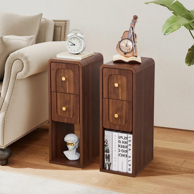 Wirrytor Mid-Century Modern Narrow Nightstand Set of 2 for Bedroom, Slim Bedside Table and Side E... | Walmart (US)