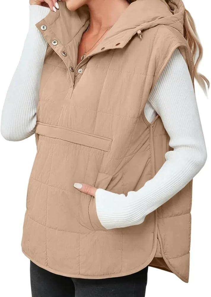 Saodimallsu Womens Quilted Puffer Vest Sleeveless Hoodies Fall Winter Tops with Kangaroo Pockets | Amazon (US)