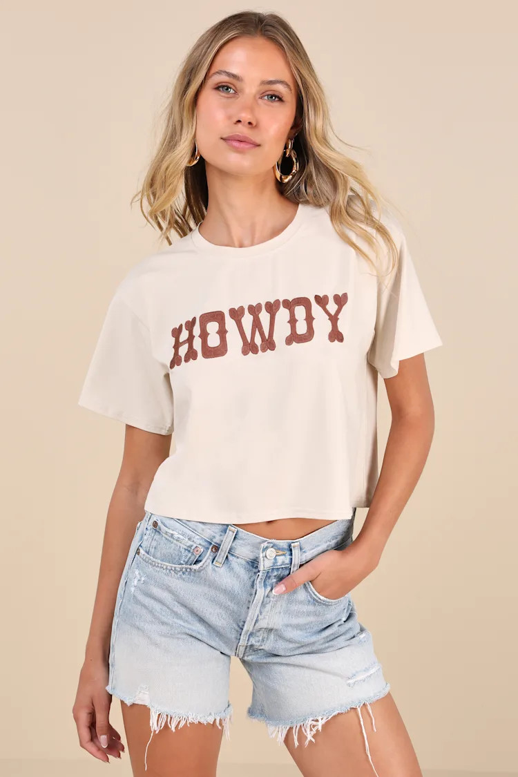Howdy Hottie Beige Embroidered Graphic Tee | Lulus