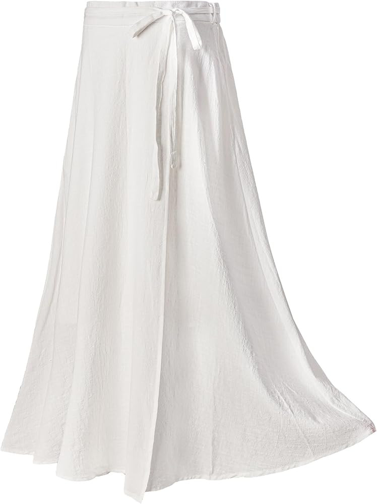 Womens Linen Skirt Elastic Waist A-Line Maxi Skirt with Pockets | Amazon (US)