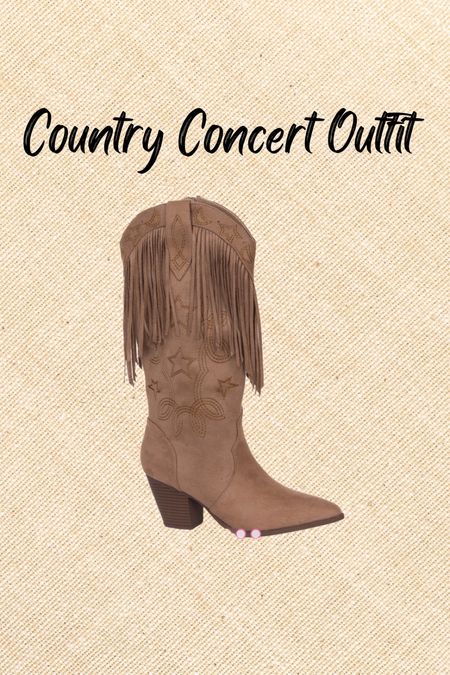 Country concert outfit 
Western wear 
Cowgirl boots 
Festival outfit 
Fringe boots 
Suede boots 

#LTKFindsUnder100 #LTKFestival #LTKShoeCrush