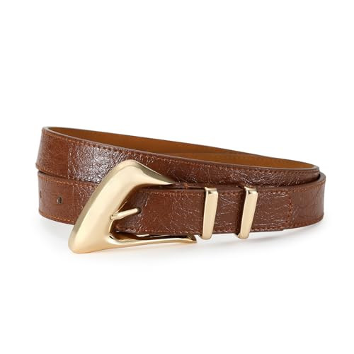 AI DEEBLUE Brown Belt for Women with Gold Buckle Brown Belt Women Waist Belt for Dresses Jeans | Amazon (US)