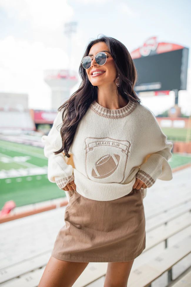 Tailgate Club Cream And Brown Sweater | Pink Lily