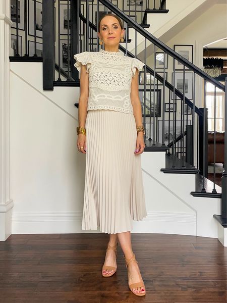 Dressy monochromatic summer style with cream lace top + pleated skirt 

#LTKWorkwear #LTKStyleTip #LTKSeasonal