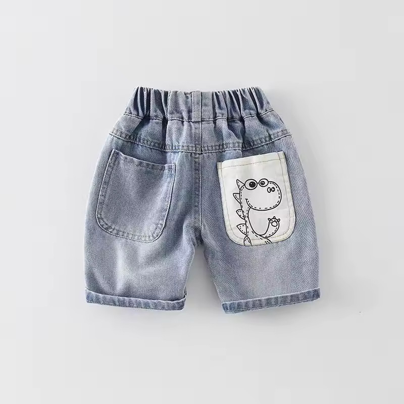 Summer Children Boys Denim Shorts Muslin Dinosaur Patchwork Pockets Kids Babys Boys Jeans Loose T... | AliExpress (US)