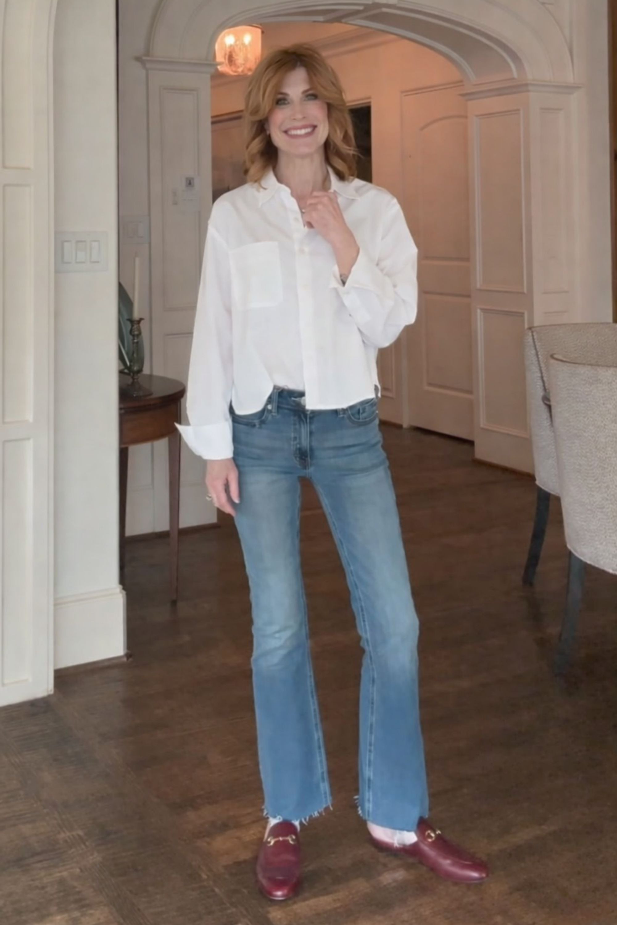 White cotton shirt that looks like TWP, but has a price tag way below. Huge fan of the Jeans too!! 

 

#LTKSeasonal #LTKOver40 #LTKWorkwear