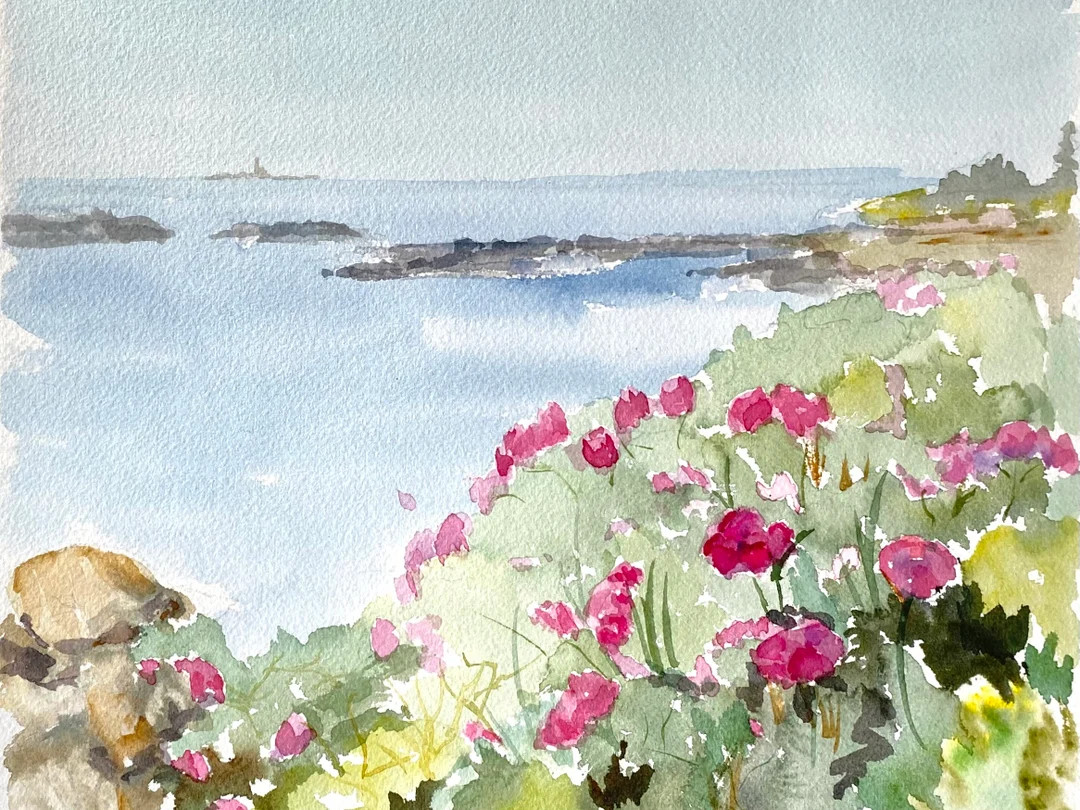 Original Watercolor Print of Lands End, Bailey Island, Harpswell, Maine With Wild Roses 4x6" Fine... | Etsy (US)