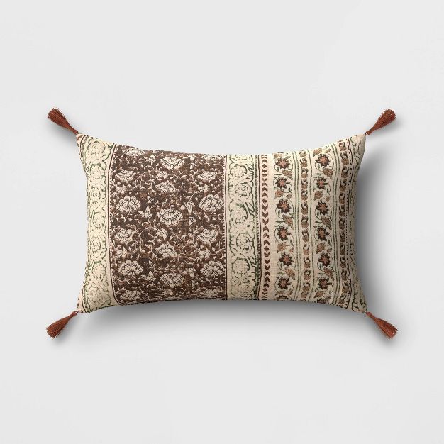 Floral Lumbar Throw Pillow Rust/Green - Threshold&#8482; | Target