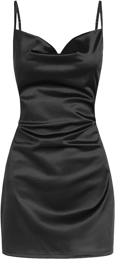 ZAFUL Women's Satin Sleeveless Spaghetti Strap Mini Dress Sexy Slip Cowl Neck Cocktail Party Dres... | Amazon (US)