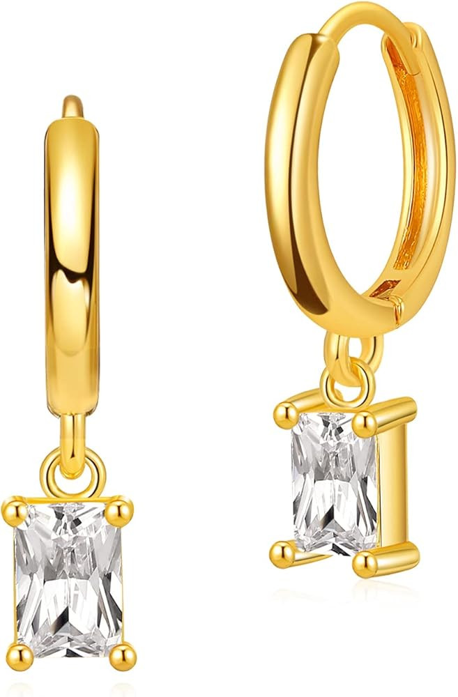 MRSXIA Huggie Earrings for Women Gold Hoop Dangle Drop Diamond Cubic Zirconia 18K Gold Filled Sma... | Amazon (US)