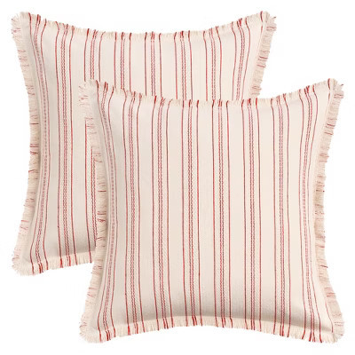REGALWOVEN Striped Decorative with Tassel Edge Modern Neutral Throw Pillow Covers 18 x 18 Inch Pack of 2 Red | Target