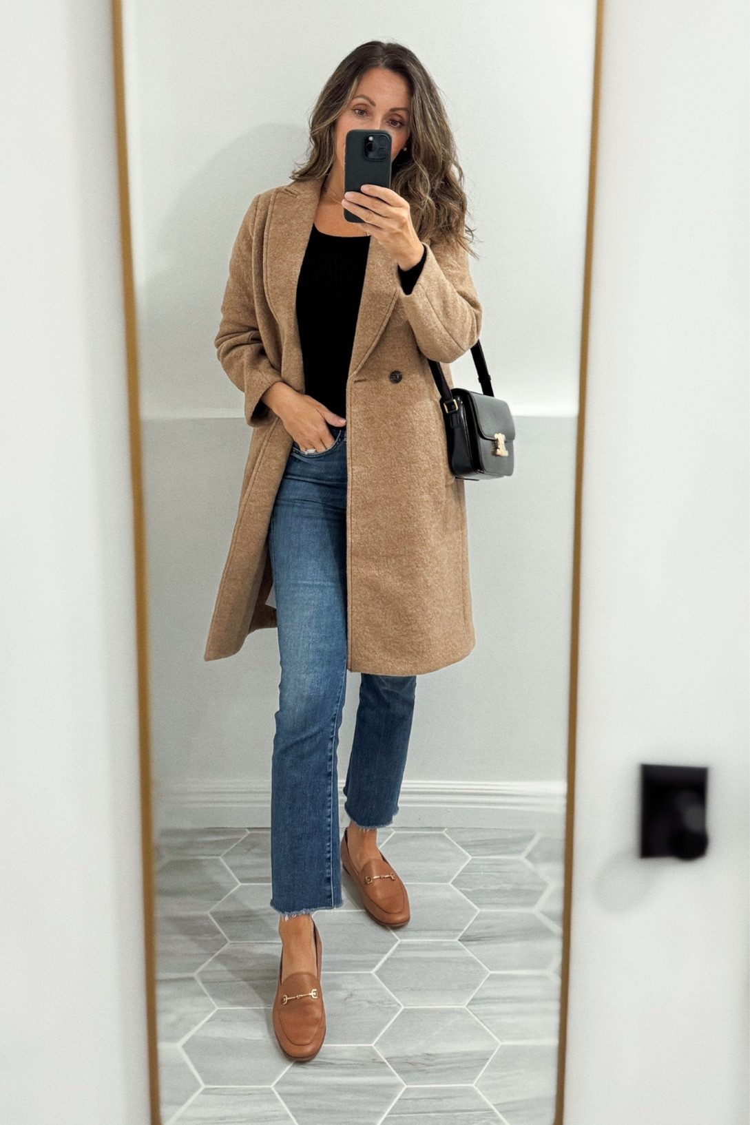 The classic fall coat. I love it so much that I have it in two colors (it comes in several gorgeous colors).   
Great quality and will never go out of style.  I sized down in this color and in black I took my usual size. For layering stick to your size. If you’re just going to wear normal sweaters, size down. 
Loafers tts - I’ve had these over 5 years and ended up getting them in navy too.  Timeless style. Shopbop has them on sale right now - 25% off.  
Mother jeans tts for me. 


#LTKCyberWeek #LTKStyleTip #LTKSaleAlert