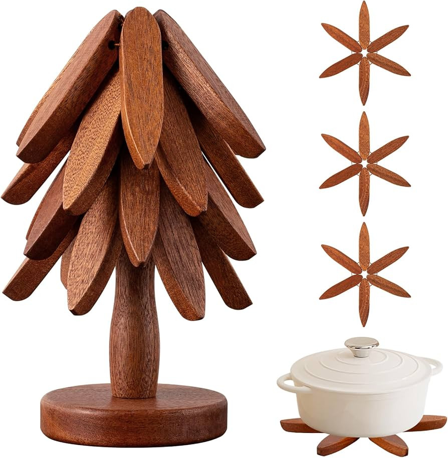 Wooden Trivets for Hot Dishes， Tree Shape Trivet Set，Hot Dish Coaster with Tree-Shaped Wood C... | Amazon (US)