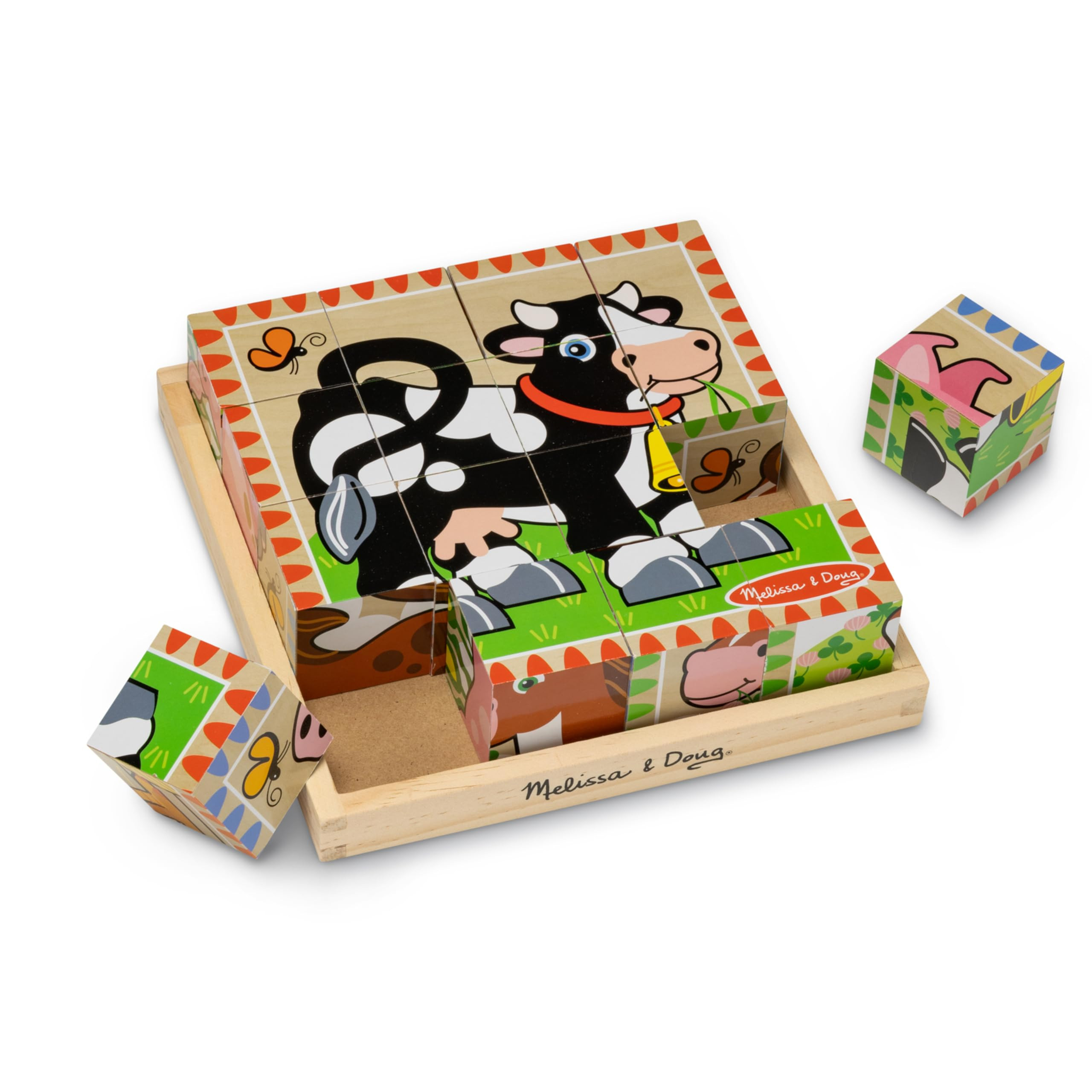 Melissa & Doug Farm Wooden Cube Puzzle with Storage Tray - 6 Puzzles in 1 (16 pcs) - FSC Certifie... | Amazon (US)