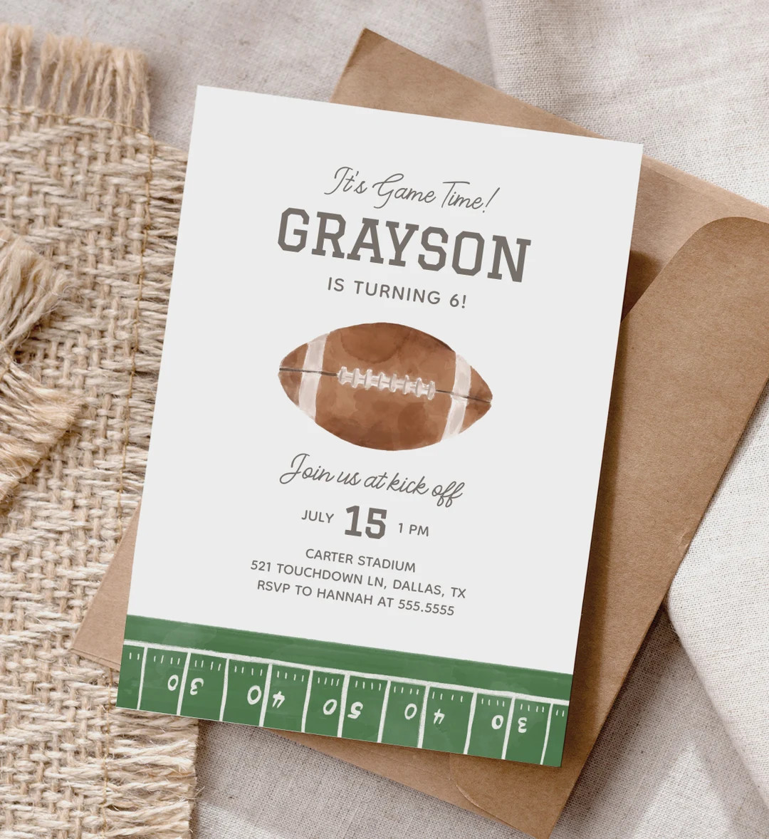 Football Birthday Invitation, It's Game Time Football Birthday Party Invite, Editable Football Fi... | Etsy (US)
