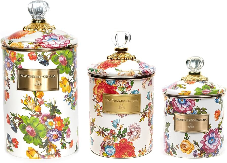 MACKENZIE-CHILDS Enamel Canister Set, Small (38 oz.), Medium (48 oz.), and Large (64 oz.) Kitchen... | Amazon (US)