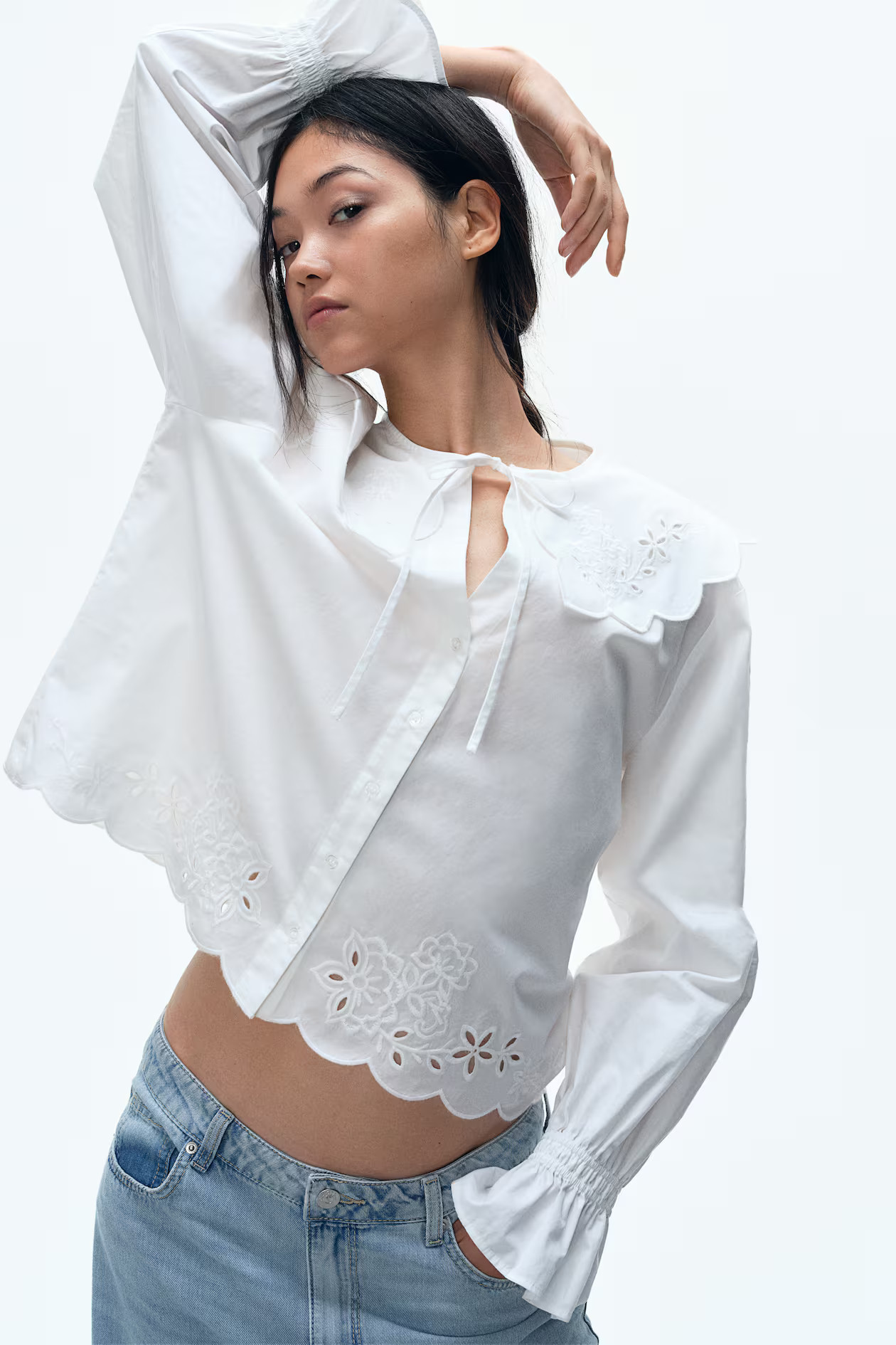 Embroidered Blouse with Peter Pan Collar | H&M (US + CA)