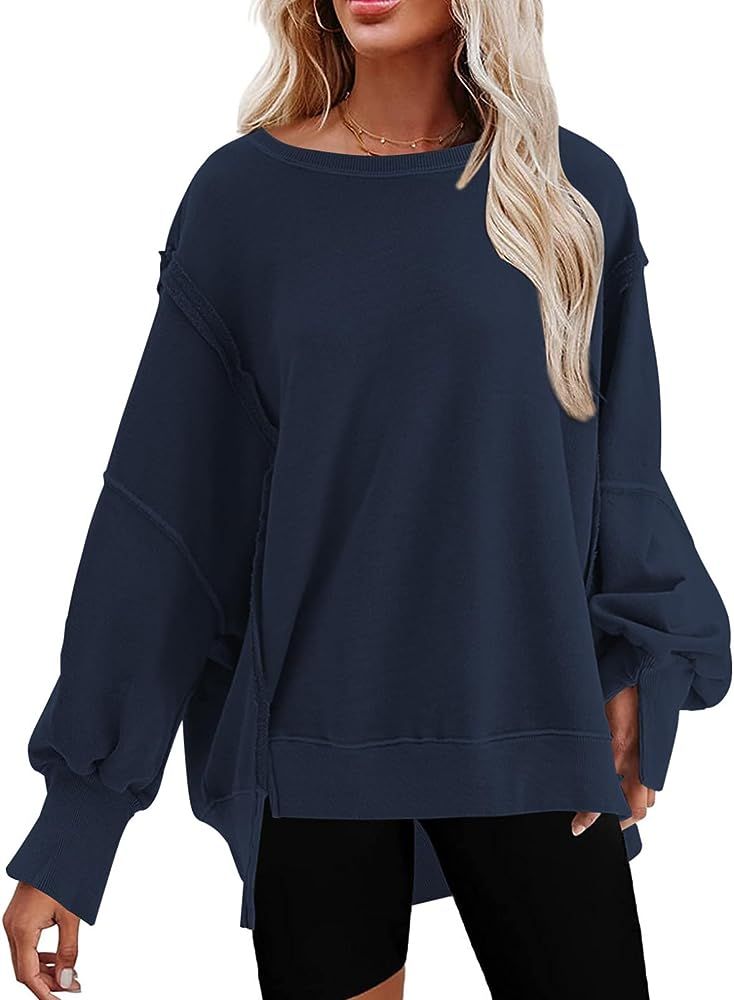 SHEWIN Sweatshirts for Women Crewneck Fall Lightweight Solid Color 2023 Fashion Warm Oversized Fit P | Amazon (US)