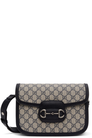 Gucci - Blue & Beige Small 'Gucci Horsebit 1955' Shoulder Bag | SSENSE
