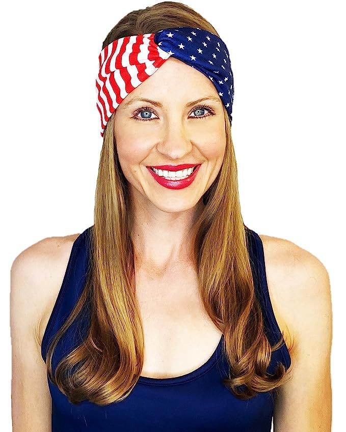 Shimmer Anna Shine Red White and Blue Patriotic American Flag Headband USA (Cotton Stars and Stri... | Amazon (US)