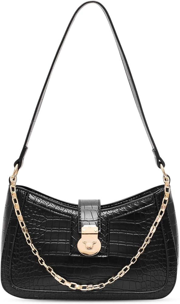 BAIGIO Faux Leather Shoulder Bag for Women Crocodile Pattern Clutch Bag with Metal Snap-Fastener ... | Amazon (US)