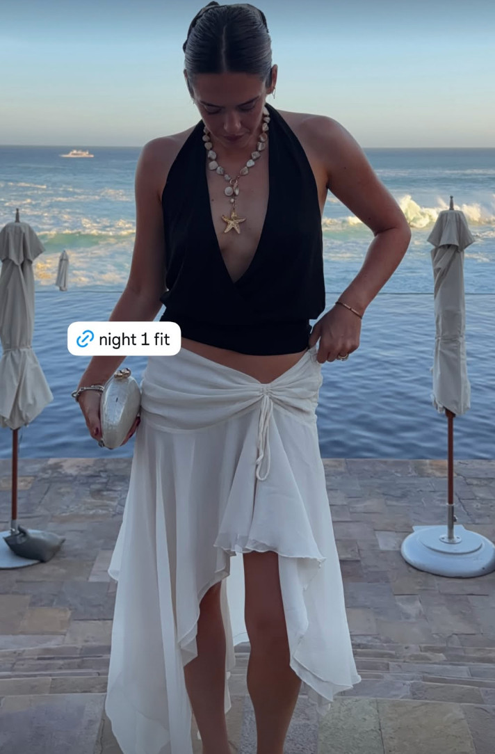 Skirt is - Abeda Asymmetrical Midi Skirt - Ivory from PepperMayo! #summerfit #beachfit #vacationfit #summer2026 

 #LTKdayinmylife #LTKootd #LTKmomlife