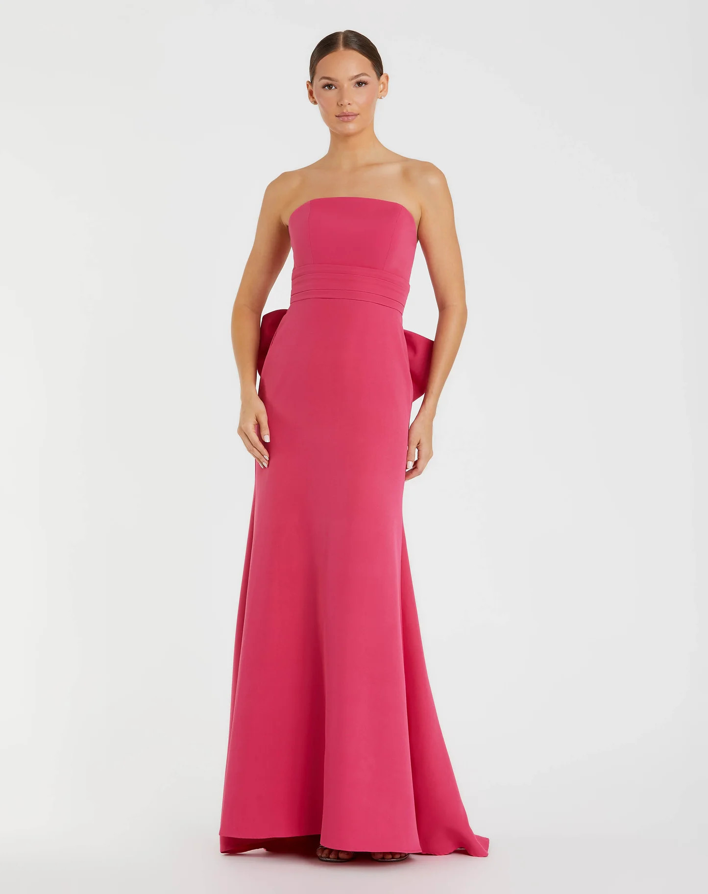 Pink Crepe Strapless Gown With Oversized Bow | Mac Duggal | Mac Duggal