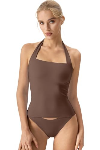 QINSEN Sleeveless Tank Shirts for Womens Double Layer Slimming Fit Basics Square Neck Halter Top | Amazon (US)