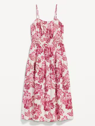 Waist-Defined Floral Linen-Blend Smocked Midi Cami Dress for Women | Old Navy (US)