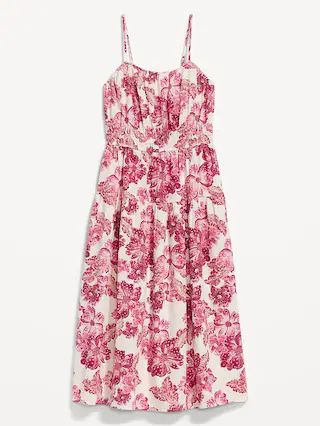 Waist-Defined Floral Linen-Blend Smocked Midi Cami Dress for Women | Old Navy (US)