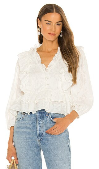 Audrey Ruffle Top im White | Revolve Clothing (Global)