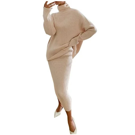 Smarat Skirt Suits DRS67974L Women Casual Solid Knitting Slimming Hip Wrap Long Sleeve Turtleneck Sw | Walmart (US)