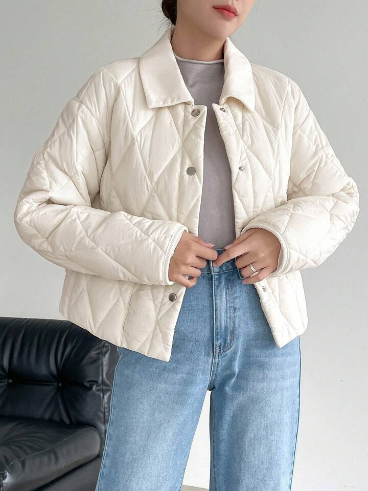 DAZY Drop Shoulder Quilted Pockets Coat | SHEIN