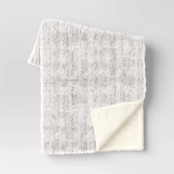 Tipped Snow Leopard Faux Fur Throw Blanket with Sherpa Reverse - Threshold™ | Target
