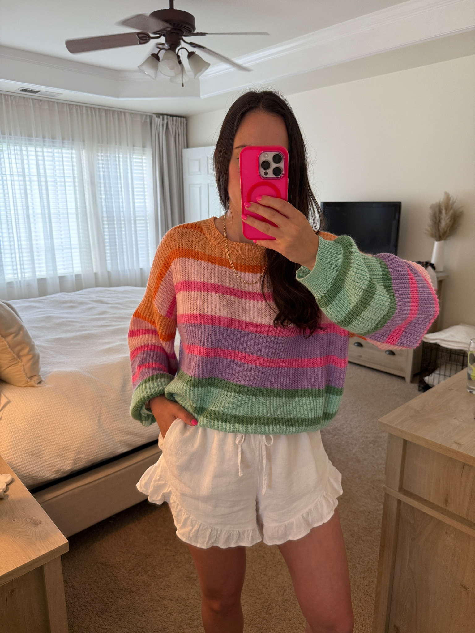 Work from home outfit
Abercrombie linen shorts 
Ruffle shorts 
Spring striped sweater

#LTKdayinmylife #LTKootd #LTKmomlife