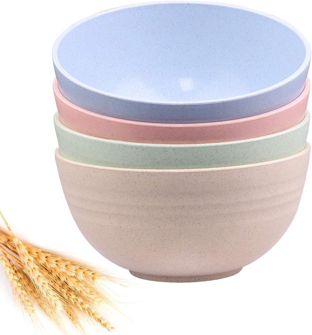Unbreakable Cereal Bowls - Wheat Straw Fiber Lightweight Bowl Sets 4 - Dishwasher & Microwave Saf... | Amazon (US)